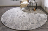 Asher Lustrous Geometric Wool Rug, Light/Dark Gray, 8ft x 8ft Round