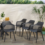 Noble House Dahlia Outdoor Modern Dining Chair (Set of 4), Black
