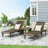 Nadine Outdoor Acacia Wood 3 Piece Chaise Lounge Set, Gray Noble House