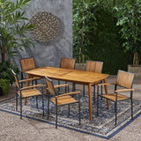 Noble House Aster Outdoor 6 Seater Acacia Wood Dining Set, Teak Finish