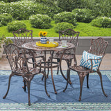 Noble House Tucson Outdoor 4-Seater Cast Aluminum Round-Table Dining Set, Shiny Copper