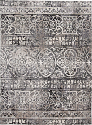 Kano Distressed Geometric FloralRug, Charcoal Gray, 7ft - 10in x 11ft Area Rug