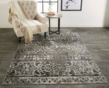 Kano Distressed Geometric FloralRug, Charcoal Gray, 7ft - 10in x 11ft Area Rug