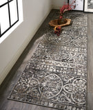 Kano Distressed Geometric FloralRug, Charcoal Gray, 2ft - 7in x 8ft, Runner