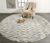 Kano Contemporary Distressed Rug, Ivory/Charcoal, 8ft - 9in x 8ft - 9in Round
