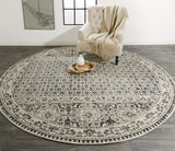 Kano Distressed Geometric Floral Area Rug, Gray/Ivory, 8ft-9in x 8ft-9in Round