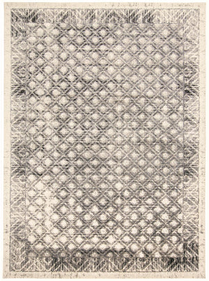 Kano Distressed Ornamental Area Rug, Diamonds, Black/Ivory, 7ft-10in x 11ft