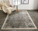 Kano Distressed Ornamental Area Rug, Diamonds, Black/Ivory, 7ft-10in x 11ft