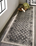 Kano Distressed Ornamental Runner, Diamonds, Charcoal Black/Ivory, 2ft-7in x 8ft