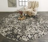 Kano Distressed Medallion Diamond Rug, Ivory/Gray, 8ft - 9in x 8ft - 9in Round