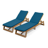 Maki Outdoor Acacia Wood Chaise Lounge and Cushion Sets, Teak and Blue Noble House