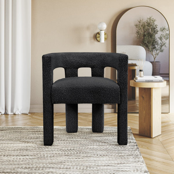 Athena Boucle Fabric / Engineered Wood / Foam Contemporary Black Boucle Fabric Accent/Dining Chair - 25" W x 21" D x 27" H