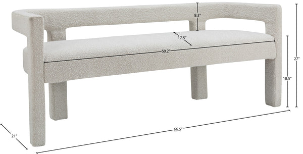 Athena Boucle Fabric / Engineered Wood / Foam Contemporary Cream Boucle Fabric Bench - 66.5" W x 21" D x 27" H