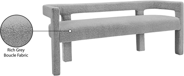 Athena Boucle Fabric / Engineered Wood / Foam Contemporary Grey Boucle Fabric Bench - 66.5" W x 21" D x 27" H