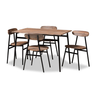Baxton Studio Darcia Rustic and Industrial Brown Wood Finished Matte Black Frame 5-Piece Dining Set
