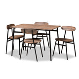 Darcia Rustic and Industrial Brown Wood Finished Matte Black Frame 5-Piece Dining Set