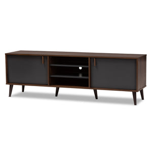 Baxton Studio Samuel Mid-Century Modern Brown and Dark Grey Finished TV Stand