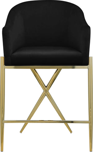 Xavier Velvet / Engineered Wood / Iron / Foam Contemporary Black Velvet Counter Stool - 23.5" W x 22.5" D x 38" H