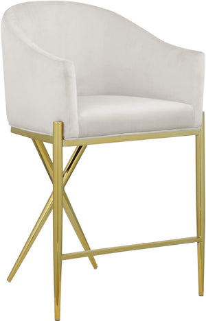 Xavier Velvet / Engineered Wood / Iron / Foam Contemporary Cream Velvet Counter Stool - 23.5" W x 22.5" D x 38" H