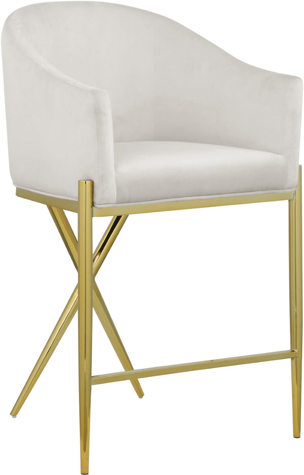 Xavier Velvet / Engineered Wood / Iron / Foam Contemporary Cream Velvet Counter Stool - 23.5" W x 22.5" D x 38" H