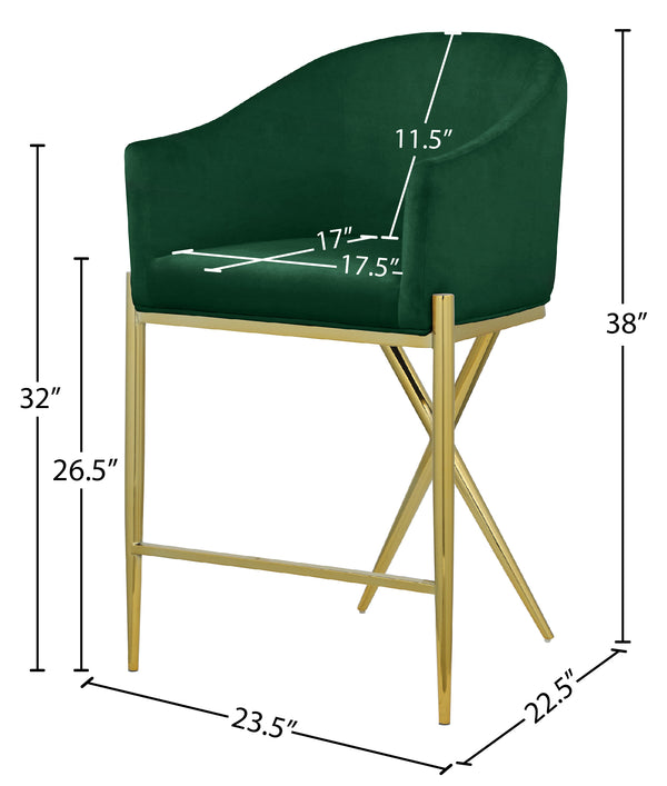 Xavier Velvet / Engineered Wood / Iron / Foam Contemporary Green Velvet Counter Stool - 23.5" W x 22.5" D x 38" H