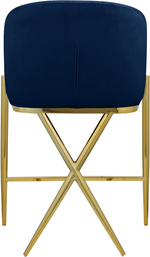 Xavier Velvet / Engineered Wood / Iron / Foam Contemporary Navy Velvet Counter Stool - 23.5" W x 22.5" D x 38" H