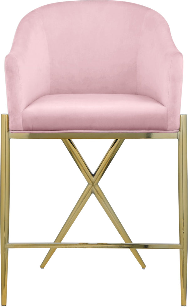 Xavier Velvet / Engineered Wood / Iron / Foam Contemporary Pink Velvet Counter Stool - 23.5" W x 22.5" D x 38" H