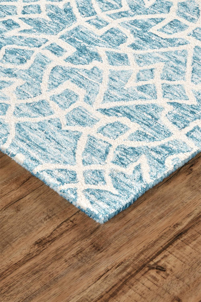 Rhett Geometric Mosaic Rug, Ocean Teal Blue/Ivory, 9ft x 12ft Area Rug