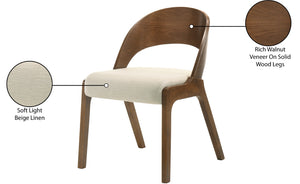 Woodson Linen Textured Fabric: 22% Linen, 33% Cotton, 35% Polyester / Solid Wood / Walnut Veneer / Foam Mid Century Modern Beige Linen Textured Fabric Dining Chair - 19.88" W x 23.03" D x 30.20" H