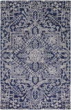 Belfort Modern Minimalist Rug, Floral Geometric, Navy Blue, 2ft x 3ft Area Rug