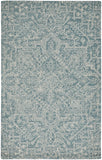 Belfort Modern Minimalist Rug, Floral Geometric, Teal Blue, 2ft x 3ft Area Rug