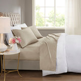 600 Thread Count Casual 60% Cotton 40% Polyester Sateen Cooling Sheet Sets w/ Huntsman Cooling Chemical in Khaki