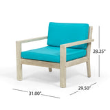 Santa Ana Outdoor 4 Seater Acacia  Wood Chat Set with Cushions, Wire Brushed Light Gray and Teal Noble House