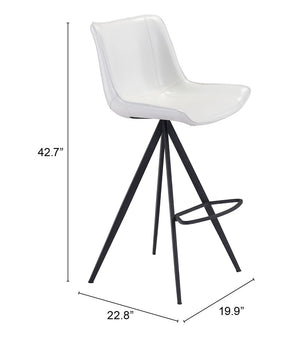 Zuo Modern Aki 100% Polyurethane, Plywood, Steel Modern Commercial Grade Barstool Set - Set of 2 White, Black 100% Polyurethane, Plywood, Steel