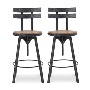 Alanis Modern Industrial Firwood Adjustable Height Swivel Barstools, Natural and Black Brushed Silver Noble House