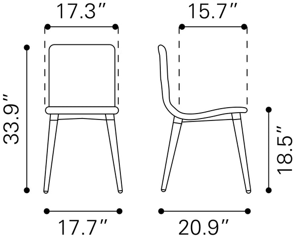 Zuo Modern Jericho 100% Polyester, Plywood, Birch Wood Mid Century Commercial Grade Dining Chair Set - Set of 2 Gray, Brown 100% Polyester, Plywood, Birch Wood