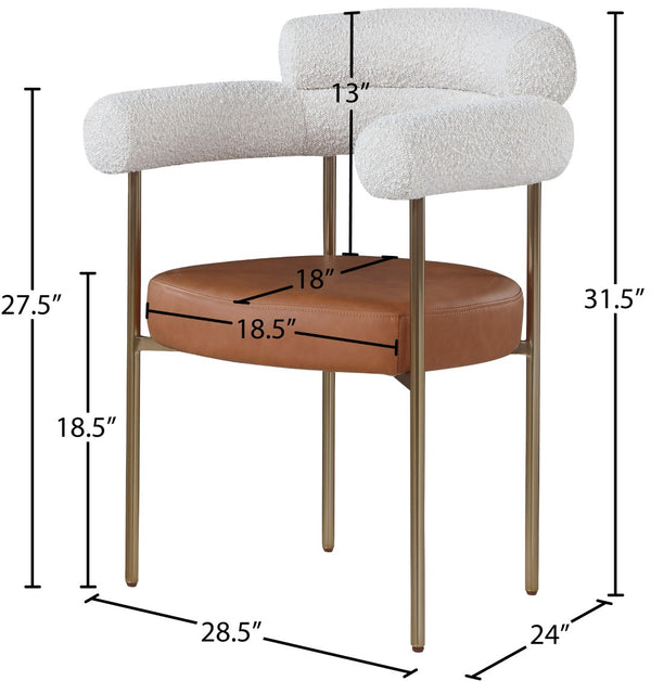 Blake Boucle Fabric / Faux Leather / Iron / Foam Contemporary Cognac Faux Leather / Cream Boucle Fabric Dining Chair - 28.5" W x 24" D x 31.5" H