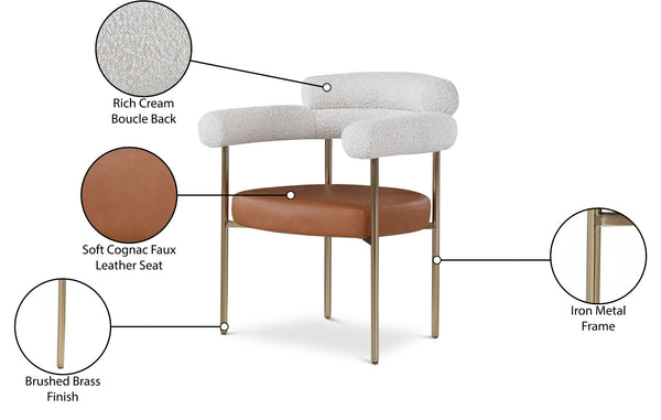 Blake Boucle Fabric / Faux Leather / Iron / Foam Contemporary Cognac Faux Leather / Cream Boucle Fabric Dining Chair - 28.5" W x 24" D x 31.5" H
