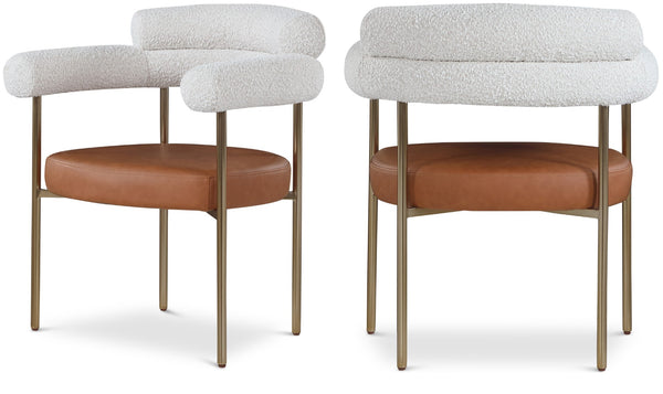 Blake Boucle Fabric / Faux Leather / Iron / Foam Contemporary Cognac Faux Leather / Cream Boucle Fabric Dining Chair - 28.5" W x 24" D x 31.5" H
