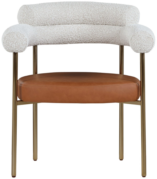 Blake Boucle Fabric / Faux Leather / Iron / Foam Contemporary Cognac Faux Leather / Cream Boucle Fabric Dining Chair - 28.5" W x 24" D x 31.5" H