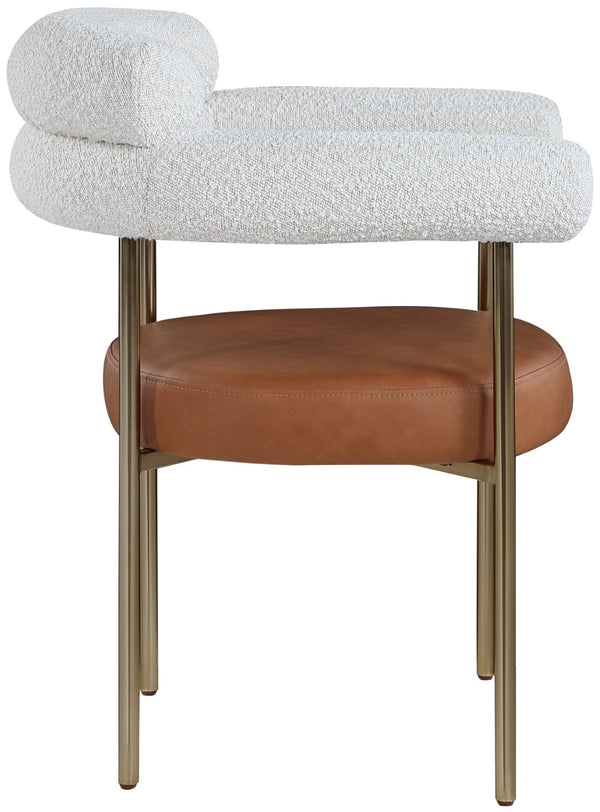 Blake Boucle Fabric / Faux Leather / Iron / Foam Contemporary Cognac Faux Leather / Cream Boucle Fabric Dining Chair - 28.5" W x 24" D x 31.5" H