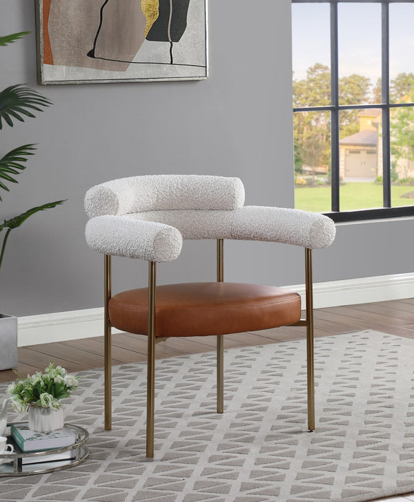 Blake Boucle Fabric / Faux Leather / Iron / Foam Contemporary Cognac Faux Leather / Cream Boucle Fabric Dining Chair - 28.5" W x 24" D x 31.5" H