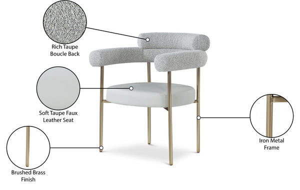 Blake Boucle Fabric / Faux Leather / Iron / Foam Contemporary Taupe Faux Leather / Boucle Fabric Dining Chair - 28.5" W x 24" D x 31.5" H