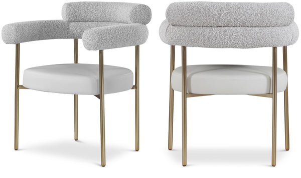 Blake Boucle Fabric / Faux Leather / Iron / Foam Contemporary Taupe Faux Leather / Boucle Fabric Dining Chair - 28.5" W x 24" D x 31.5" H