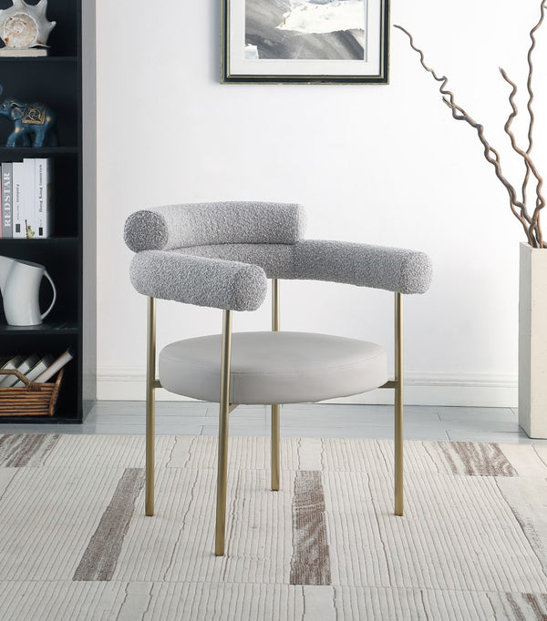 Blake Boucle Fabric / Faux Leather / Iron / Foam Contemporary Taupe Faux Leather / Boucle Fabric Dining Chair - 28.5" W x 24" D x 31.5" H