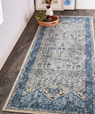 Ainsley Tribal Ornamental Rug w/Border, Blue/Ivory/Gray, 2ft-10in x 7ft-10in