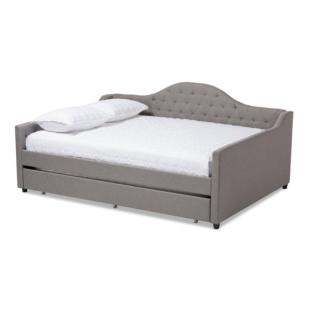 Baxton Studio Eliza Modern and Contemporary Grey Fabric Upholstered Full Size Daybed with Trundle