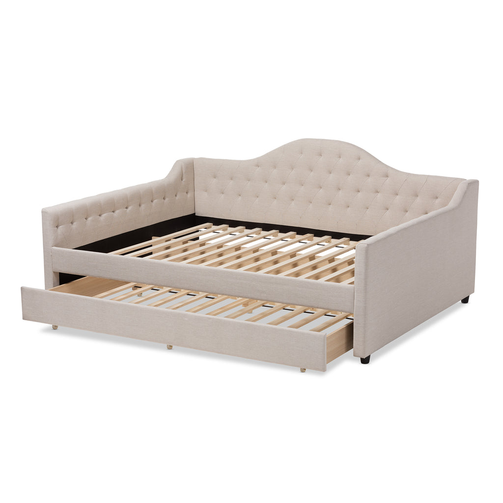 Baxton Studio Eliza Modern and Contemporary Light Beige Fabric Upholstered Full Size Daybed with Trundle