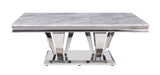 Satinka Contemporary Coffee Table TOP] Light Gray Printed Faux Marble  • BASE] Mirrored Silver Finish 87215-ACME