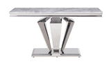 Satinka Contemporary Sofa Table TOP] Light Gray Printed Faux Marble  • BASE] Mirrored Silver Finish 87223-ACME